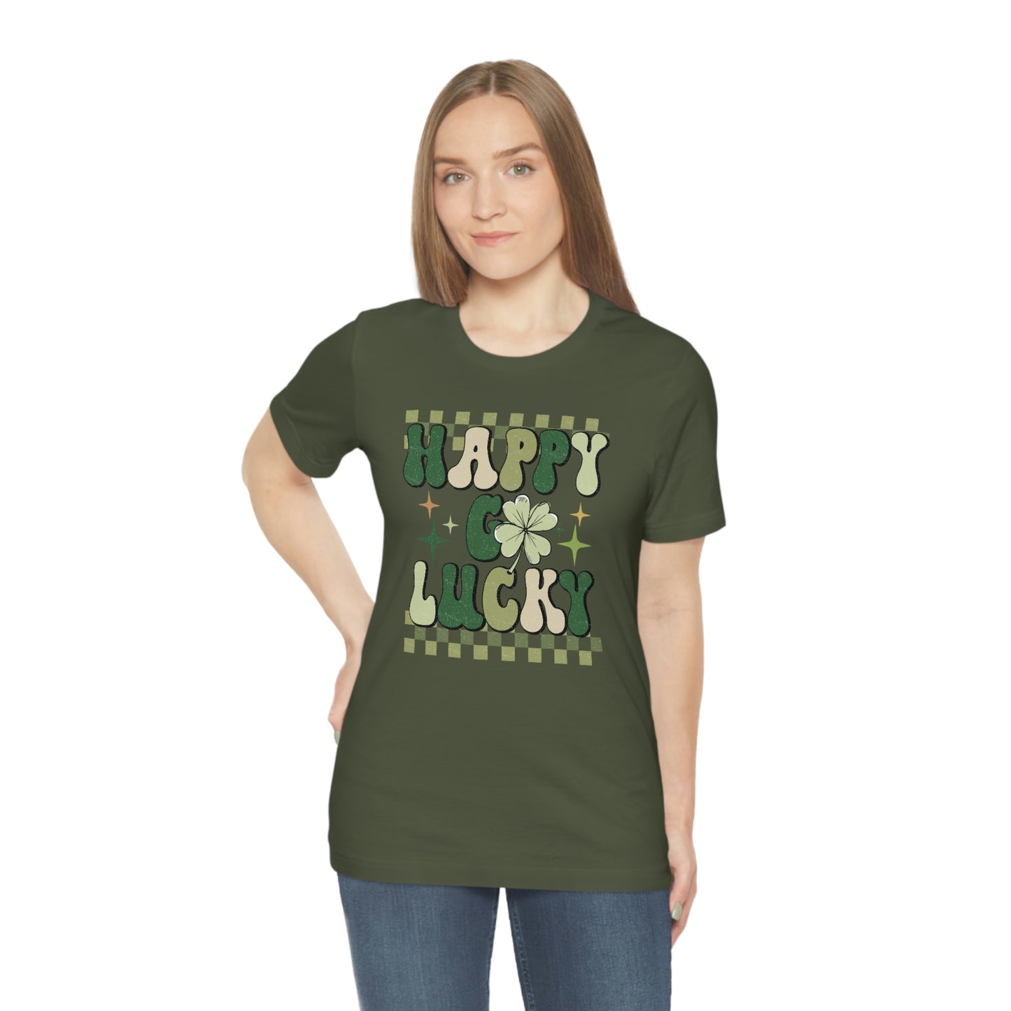 "Happy Go Lucky" Unisex Jersey Short Sleeve Tee (Bella Cavas 3001)