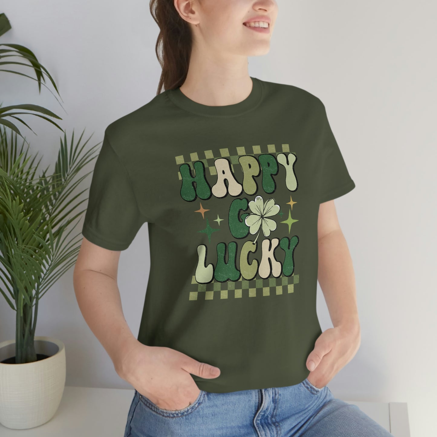 "Happy Go Lucky" Unisex Jersey Short Sleeve Tee (Bella Cavas 3001)