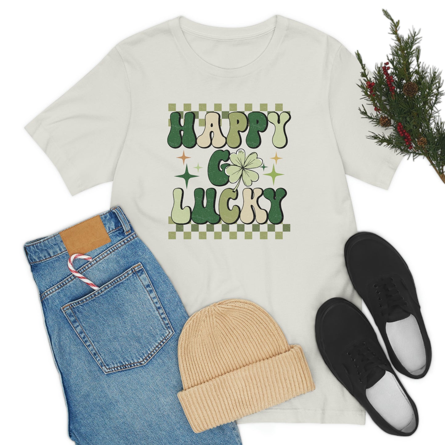 "Happy Go Lucky" Unisex Jersey Short Sleeve Tee (Bella Cavas 3001)