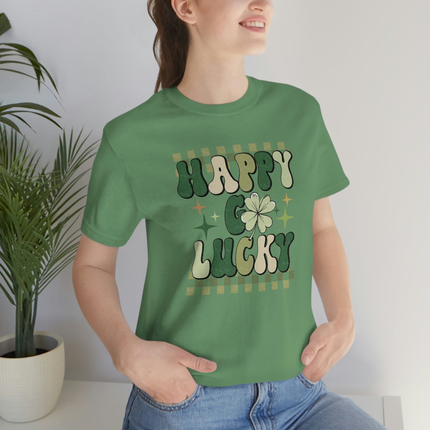 "Happy Go Lucky" Unisex Jersey Short Sleeve Tee (Bella Cavas 3001)