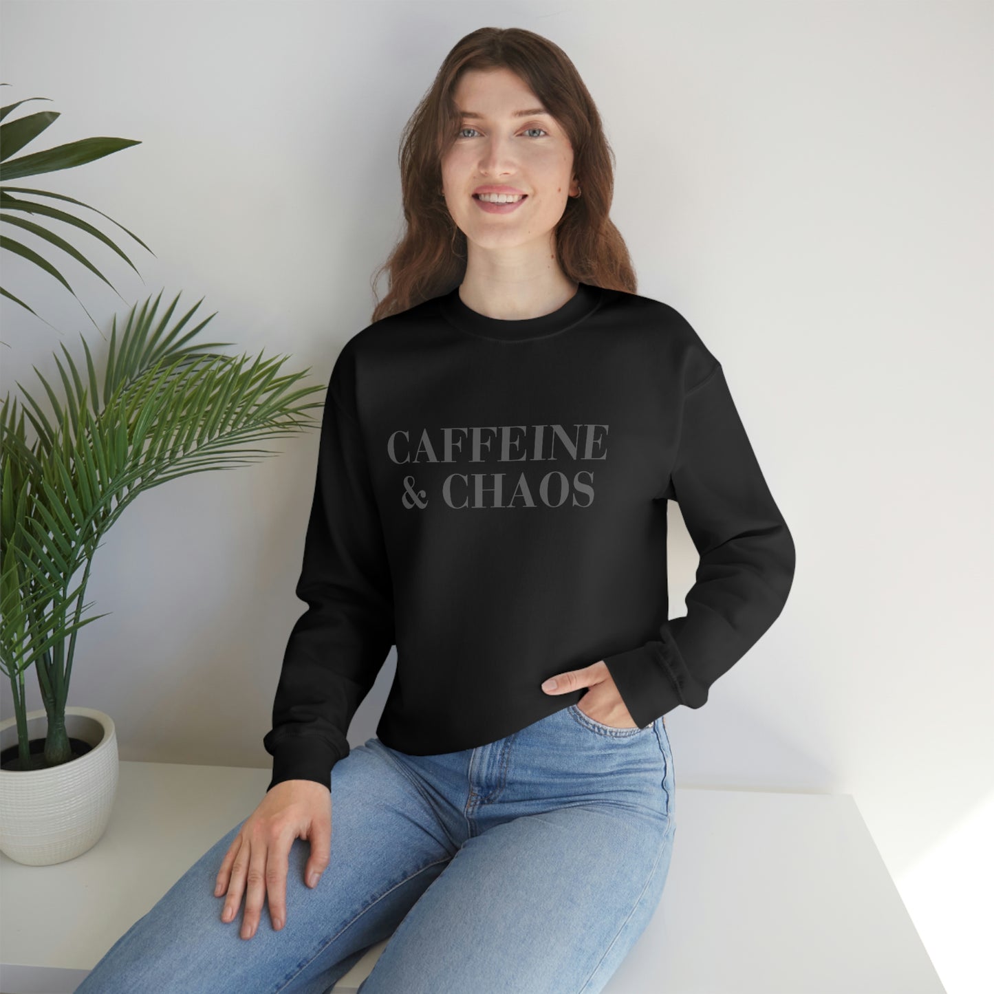 "Caffeine and Chaos" Unisex Heavy Blend™ Crewneck Sweatshirt