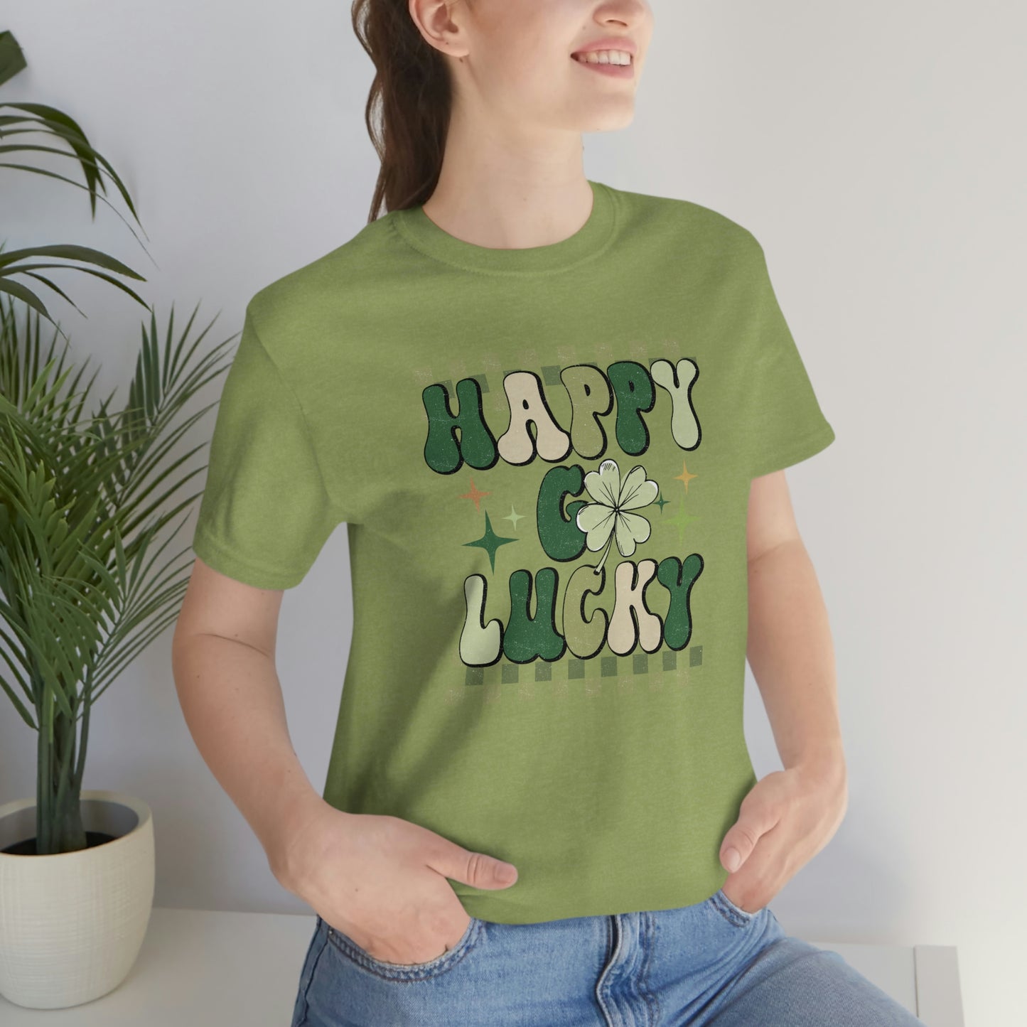 "Happy Go Lucky" Unisex Jersey Short Sleeve Tee (Bella Cavas 3001)