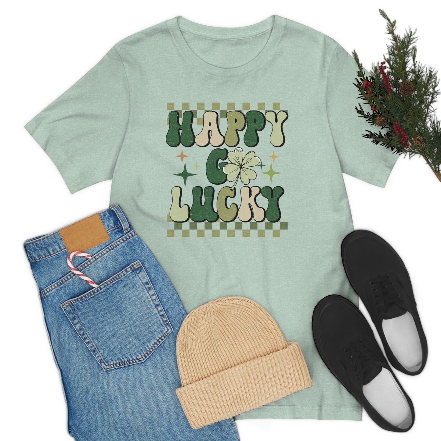 "Happy Go Lucky" Unisex Jersey Short Sleeve Tee (Bella Cavas 3001)