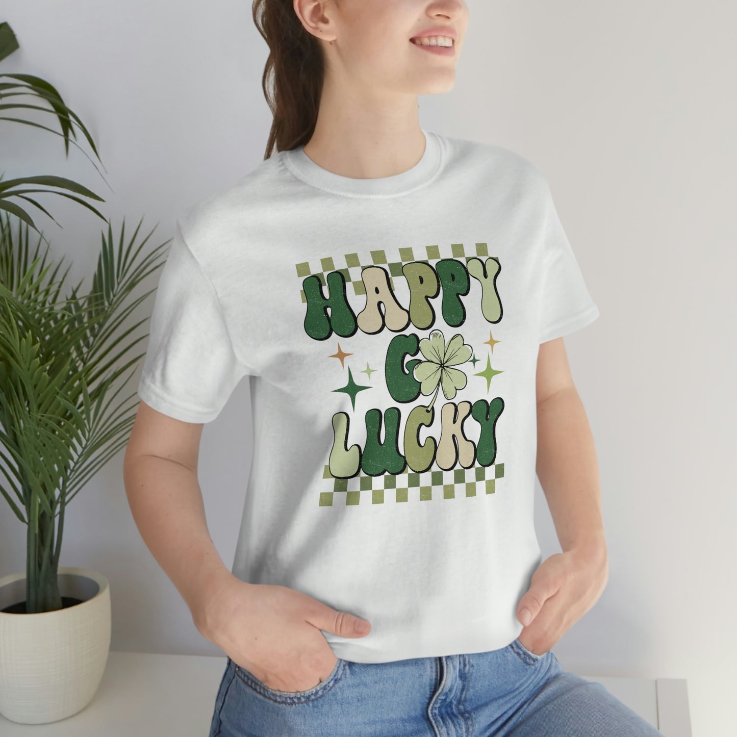 "Happy Go Lucky" Unisex Jersey Short Sleeve Tee (Bella Cavas 3001)