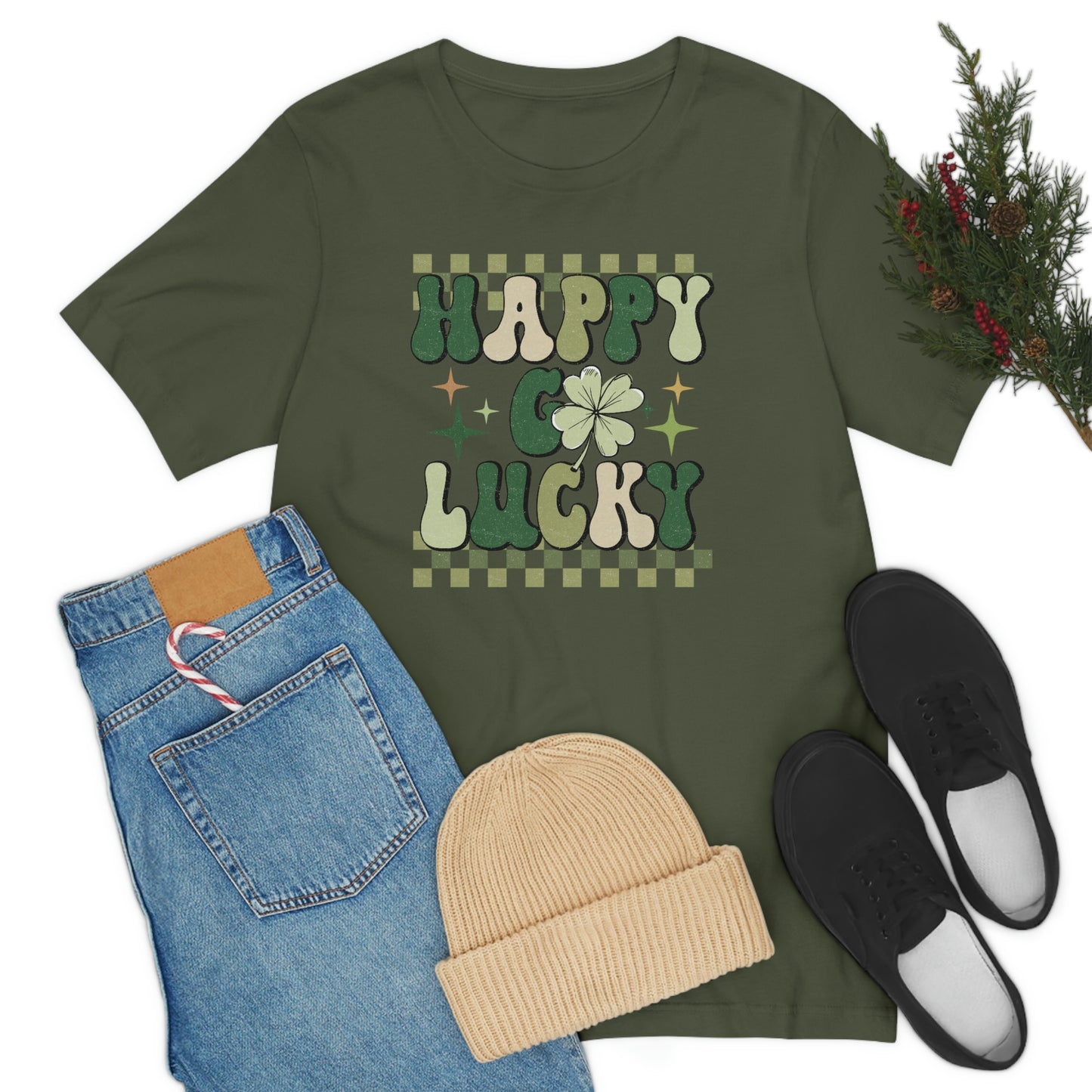 "Happy Go Lucky" Unisex Jersey Short Sleeve Tee (Bella Cavas 3001)