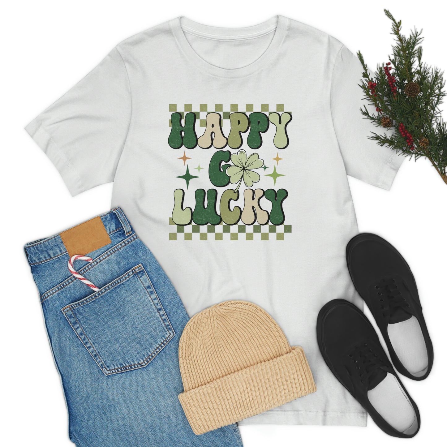 "Happy Go Lucky" Unisex Jersey Short Sleeve Tee (Bella Cavas 3001)