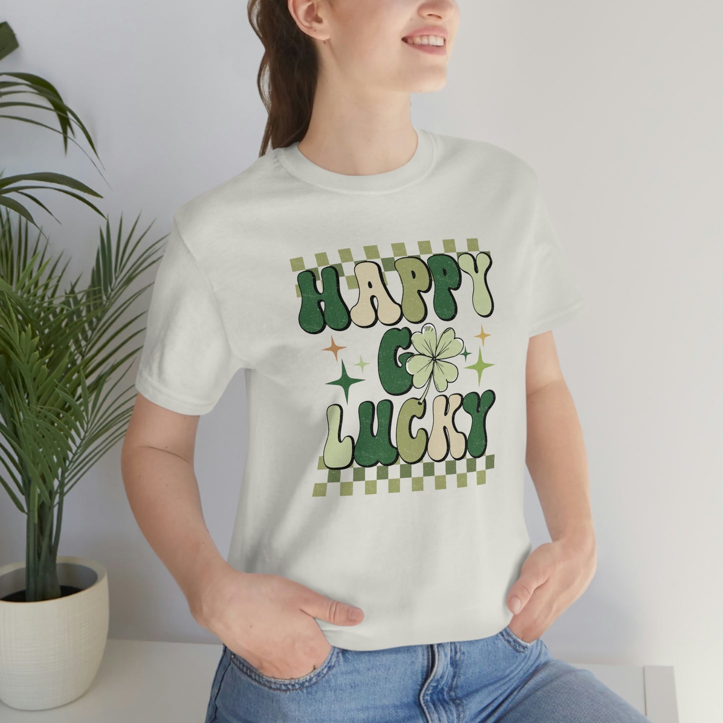 "Happy Go Lucky" Unisex Jersey Short Sleeve Tee (Bella Cavas 3001)