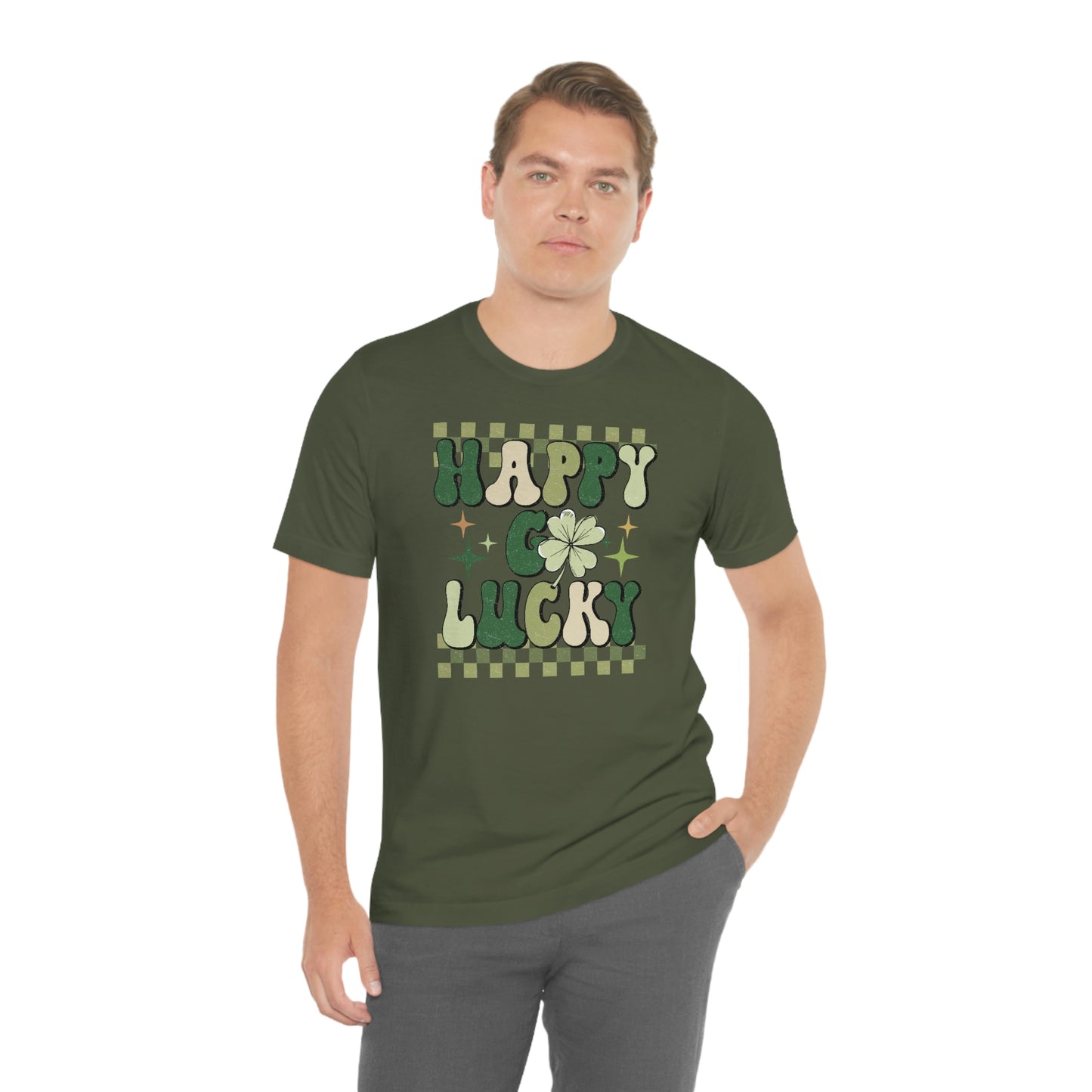 "Happy Go Lucky" Unisex Jersey Short Sleeve Tee (Bella Cavas 3001)
