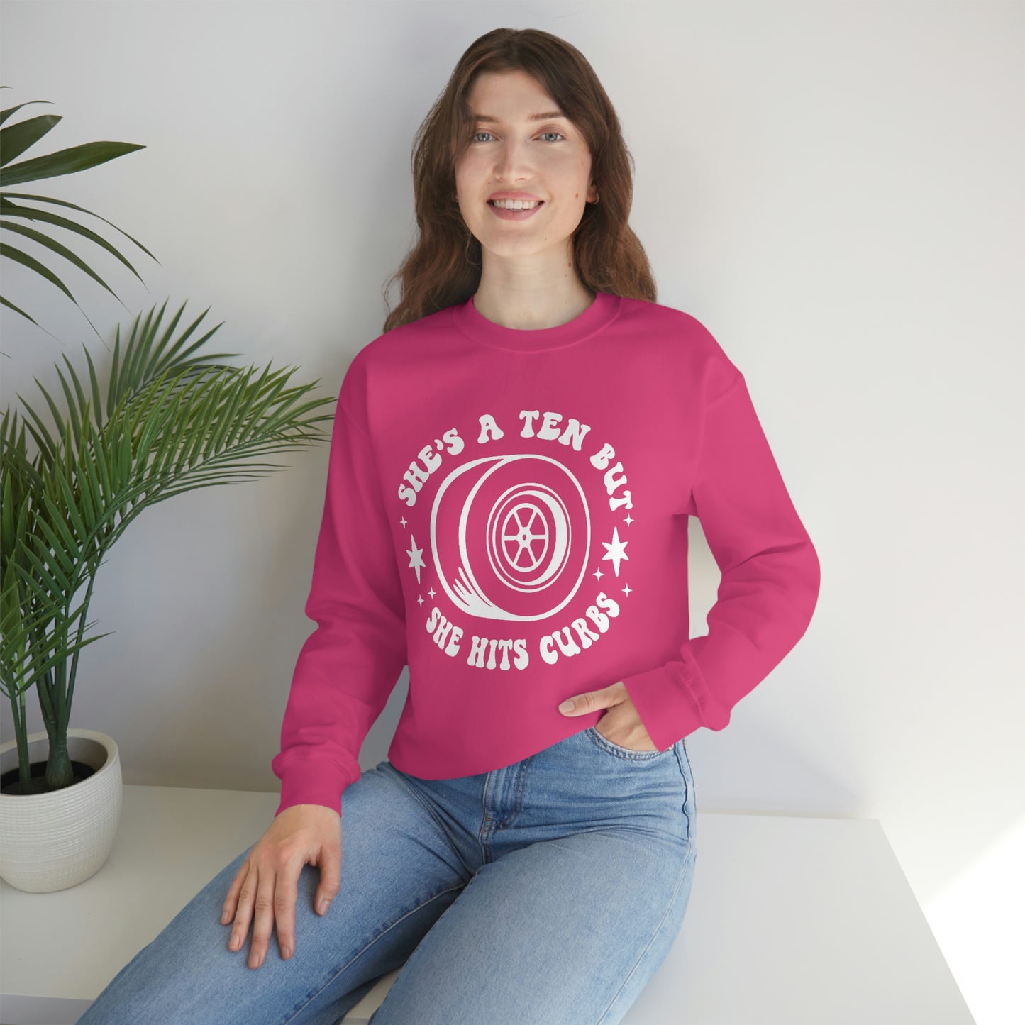 "She's a ten, but she hits curbs" Unisex Heavy Blend™ Crewneck Sweatshirt