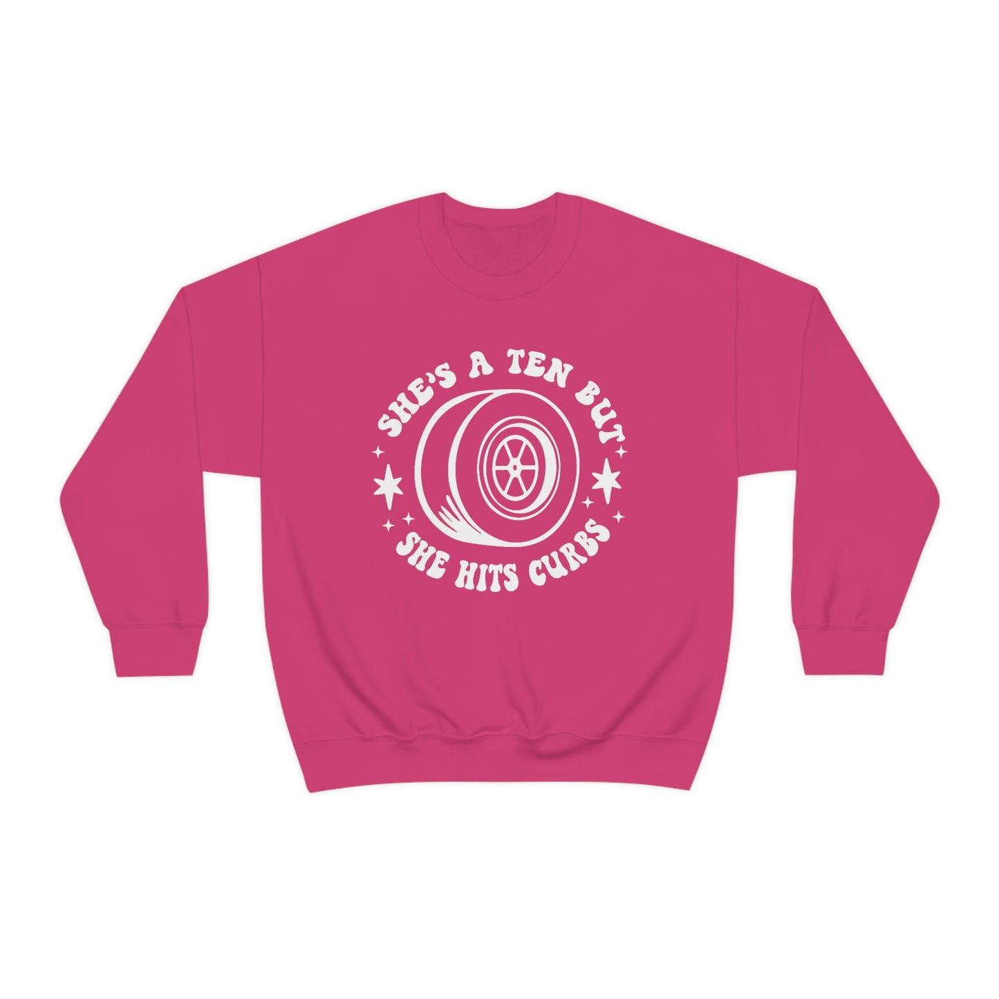 "She's a ten, but she hits curbs" Unisex Heavy Blend™ Crewneck Sweatshirt