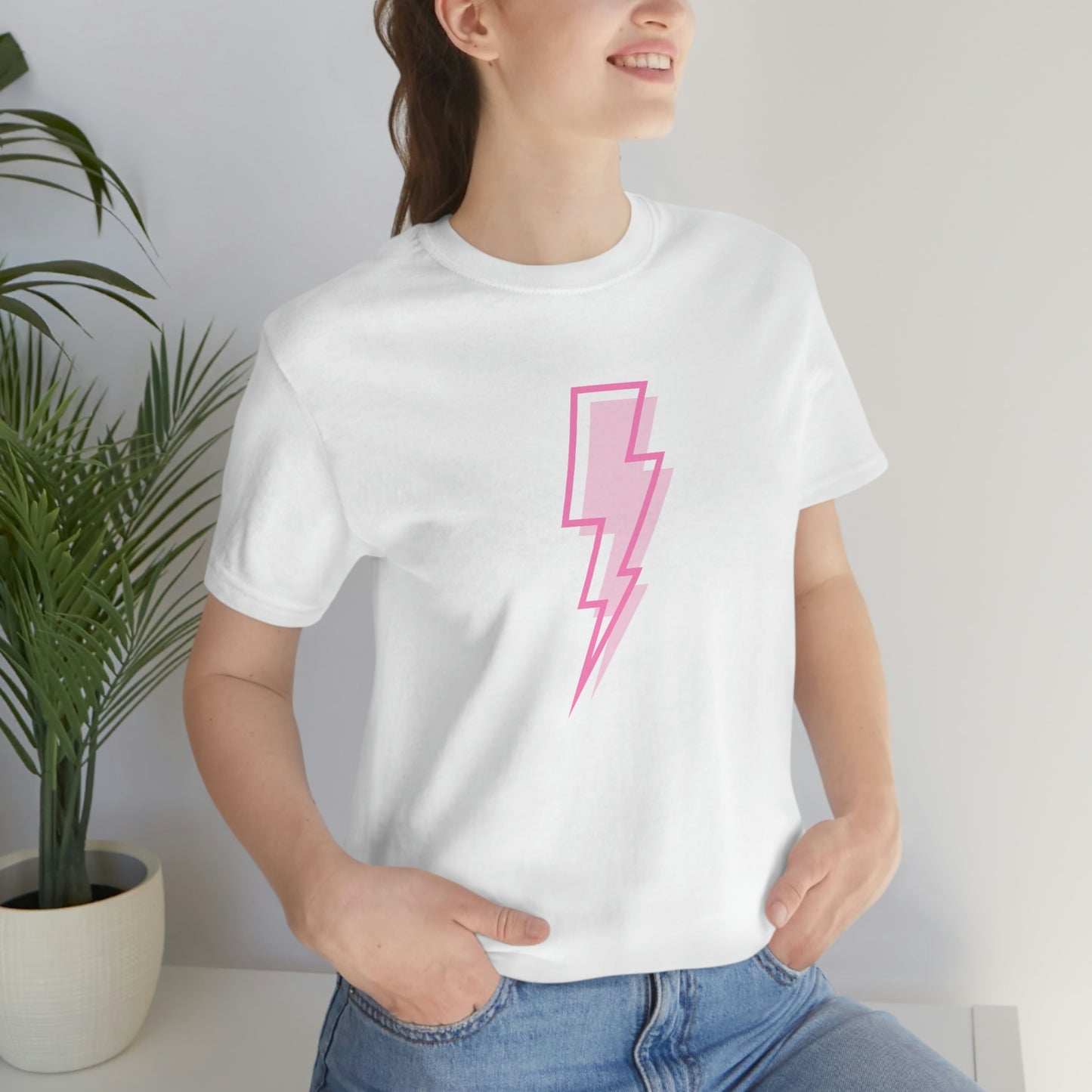 "Pink Lightning Bolt" Bella Canvas Short Sleeve Tee