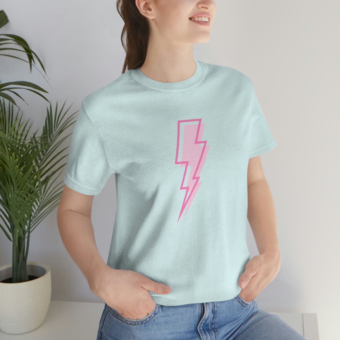 "Pink Lightning Bolt" Bella Canvas Short Sleeve Tee