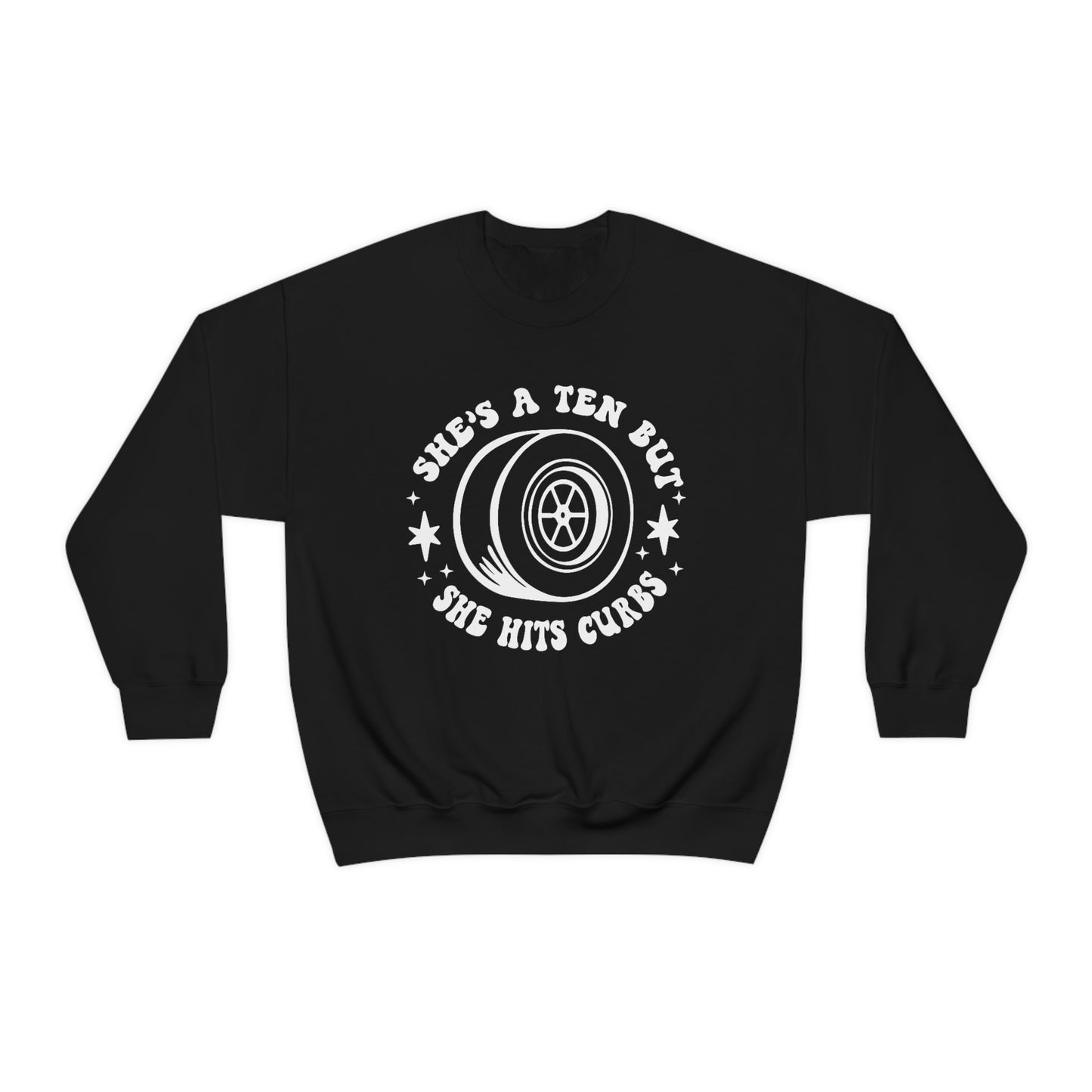 "She's a ten, but she hits curbs" Unisex Heavy Blend™ Crewneck Sweatshirt